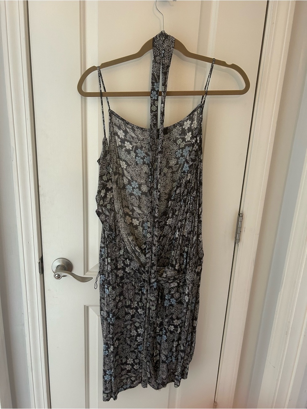 LOFT Black and Gray Floral Spaghetti-Strap Romper